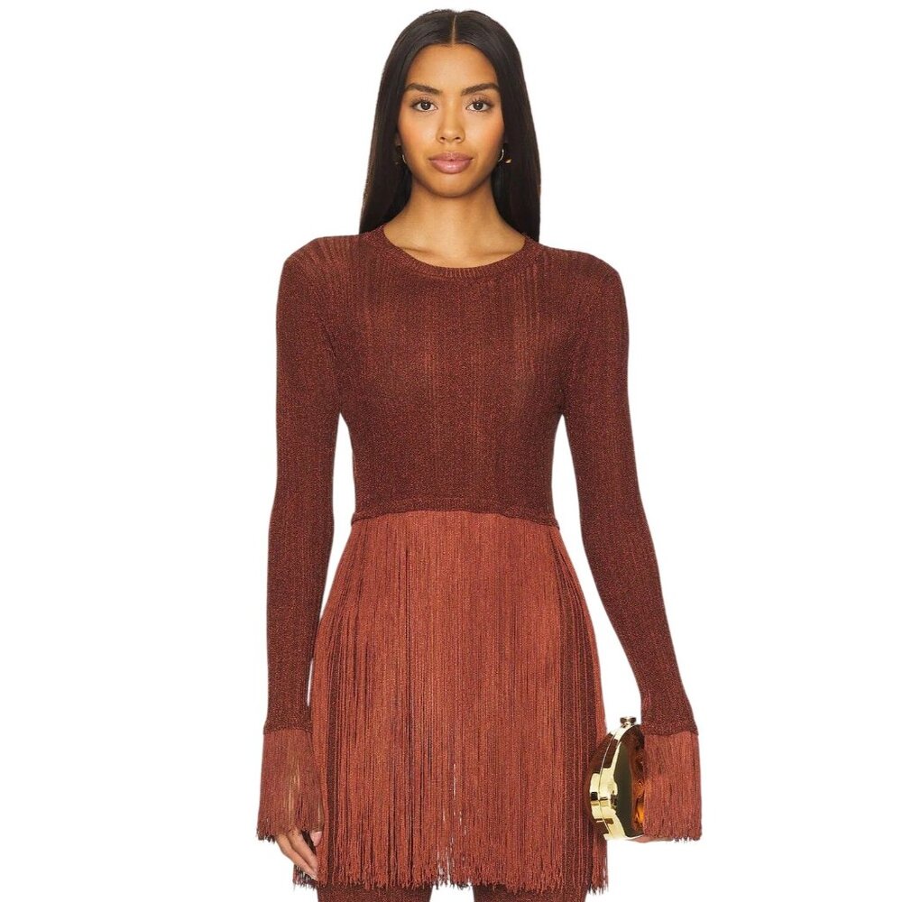 Understated Leather Satine Top in Chocolate Medium New Womens Fringe Blouse